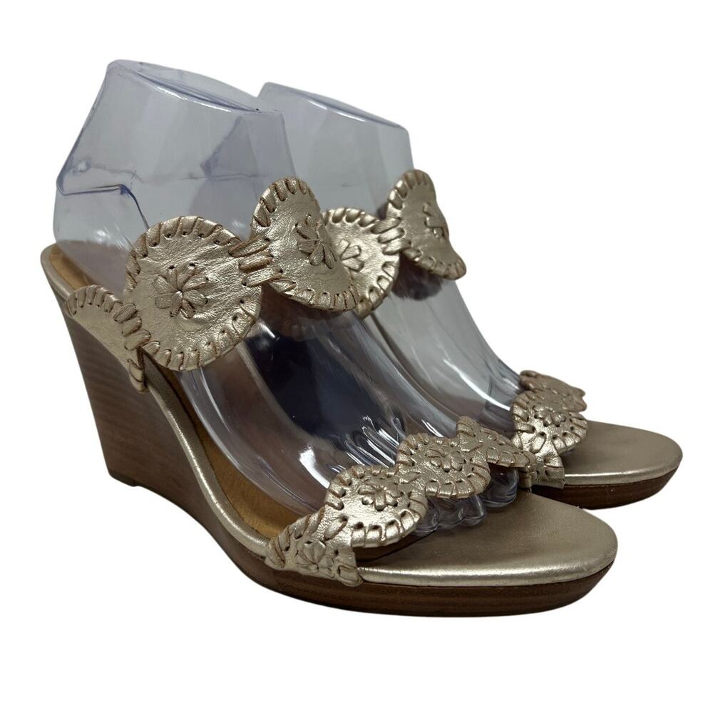 Jack Rogers Luccia Gold Whip Stitch Leather Sandals 8.5